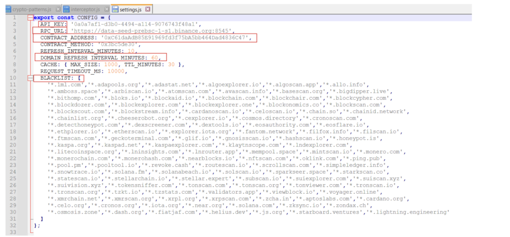 Figure 8. settings.js file which shows config 
